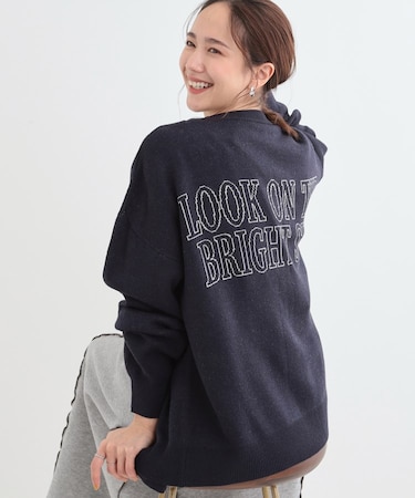 【S-LL/体型カバー】刺繍アソート Vネック ゆるニットカーディガン