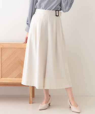 【S-LL/体型カバー】オンオフ兼用 ベルト風ガウチョパンツ