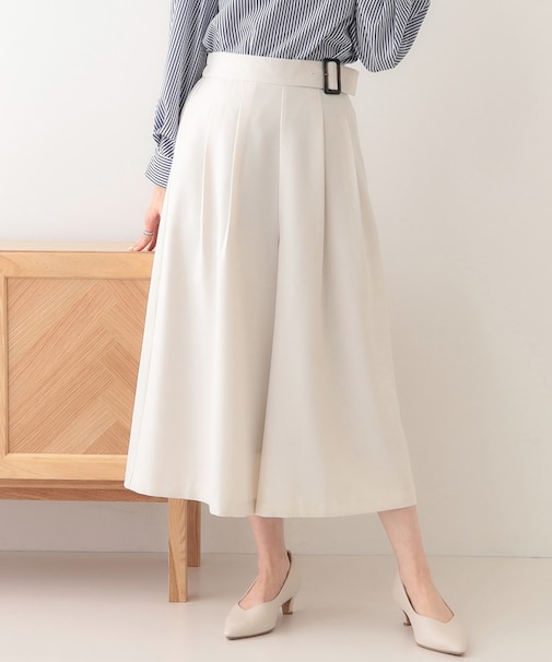 【S-LL/体型カバー】オンオフ兼用 ベルト風ガウチョパンツ