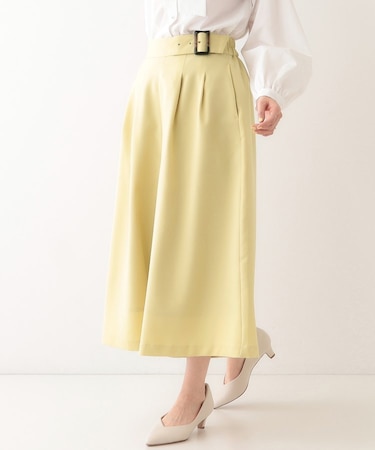 【S-LL/体型カバー】オンオフ兼用 ベルト風ガウチョパンツ