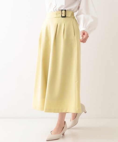 【S-LL/体型カバー】オンオフ兼用 ベルト風ガウチョパンツ