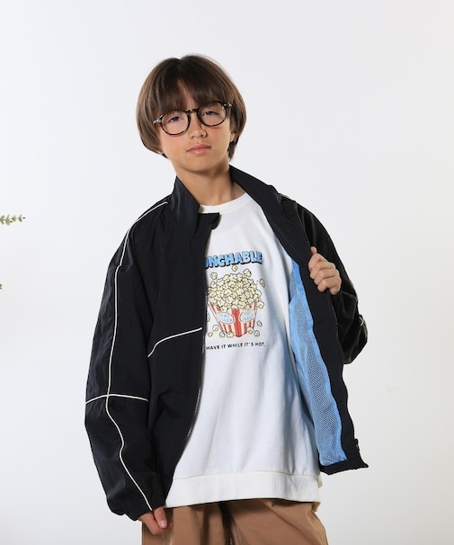 【100-150cm/洗える/男女兼用】スタンドカラー パイピングブルゾン