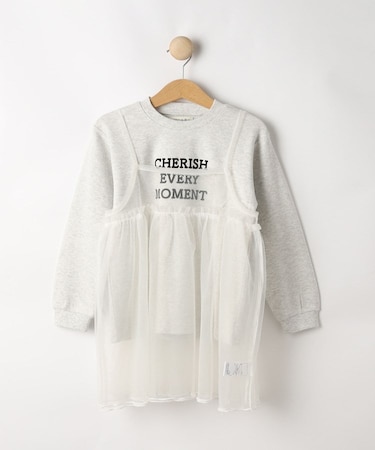 【100-150cm/洗える/2点セット】大人顔負け ロゴロンT＋チュールキャミ