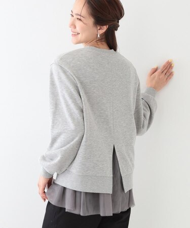 【洗える/S-LL】一枚でサマ見え 裾チュールレイヤードスウェット