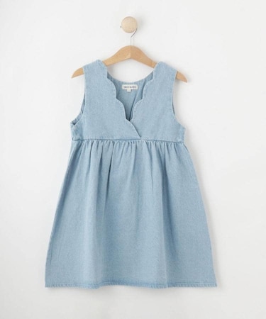 【洗える/100-150cm】スカラップ使いがキュートな デニムジャンドレ