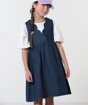 【洗える/100-150cm】スカラップ使いがキュートな デニムジャンドレ