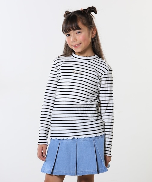 【100-150cm】刺繍ロゴ使いリブロンT