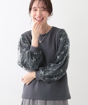 大人上品 お袖チュール刺繍 切替トップス