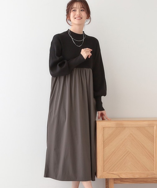 【S-LL】リブニットドッキングワンピース