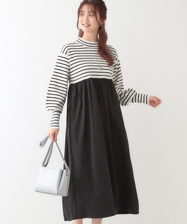 【S-LL】リブニットドッキングワンピース