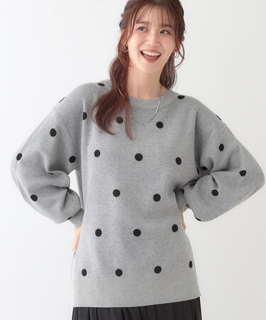 【S-LL】ドット柄が目を惹く ゆったりニット