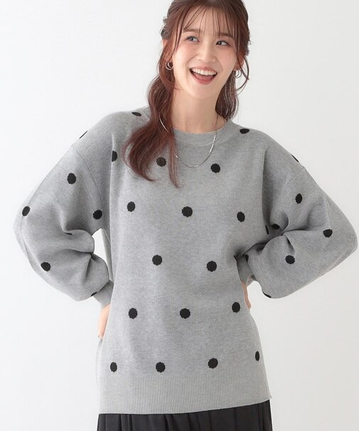 【S-LL】ドット柄が目を惹く ゆったりニット