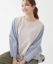 【S-LL】一枚でサマ見え お袖フリル ストライプトップス