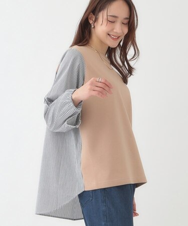 【S-LL】一枚でサマ見え お袖フリル ストライプトップス
