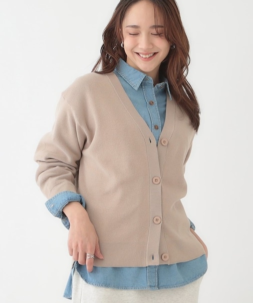 【洗える/S-LL】ドライタッチが心地よい 畦編みVネックカーディガン