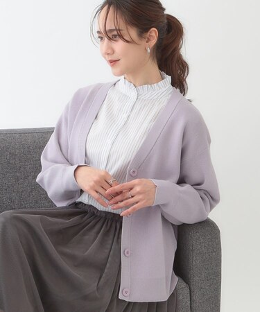 【洗える/S-LL】ドライタッチが心地よい 畦編みVネックカーディガン