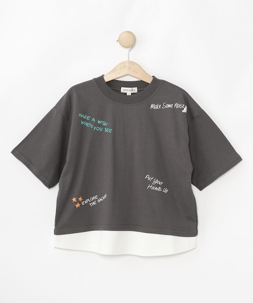 100-150cm】アソートプリント裾レイヤード五分袖Tシャツ