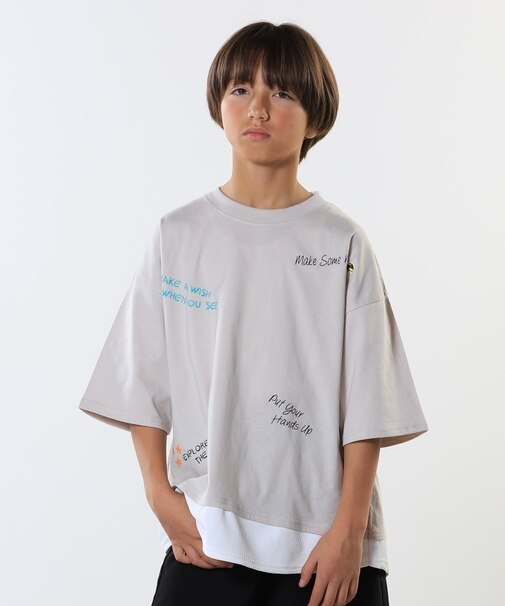 【100-150cm】アソートプリント裾レイヤード五分袖Tシャツ