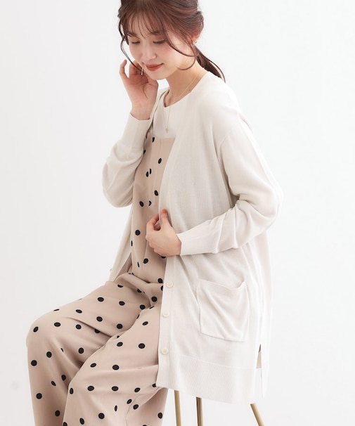 【洗える/UV】さらっと羽織れる ミドル丈Vネックカーディガン