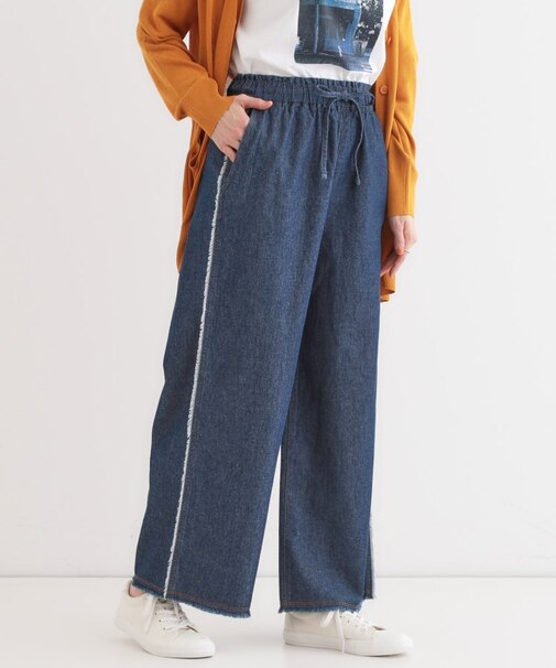 【S-LL】フリンジイージーデニムパンツ