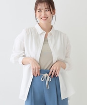 【洗える】バックギャザーがポイント 綿ワッシャー前開きシャツ