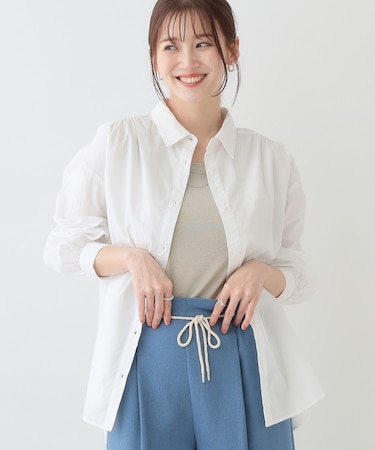 【洗える】バックギャザーがポイント 綿ワッシャー前開きシャツ