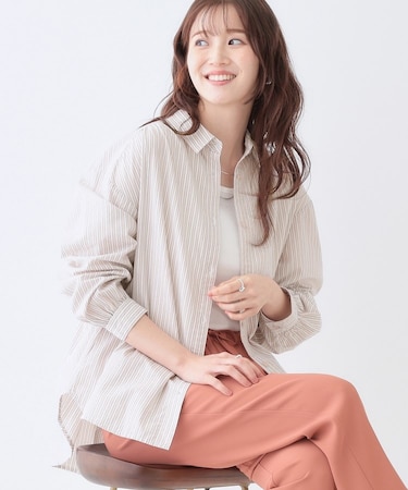 【洗える】バックギャザーがポイント 綿ワッシャー前開きシャツ