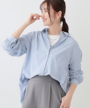 【洗える】バックギャザーがポイント 綿ワッシャー前開きシャツ