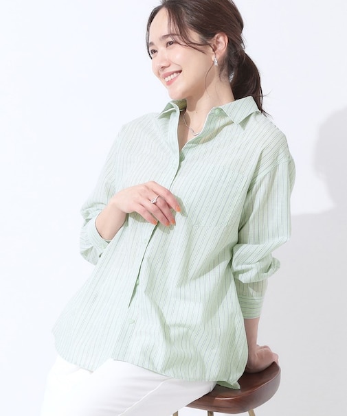 【洗える/S-LL/UV/吸水速乾】洗濯後しわになりにくいリネンブレンドシャツ