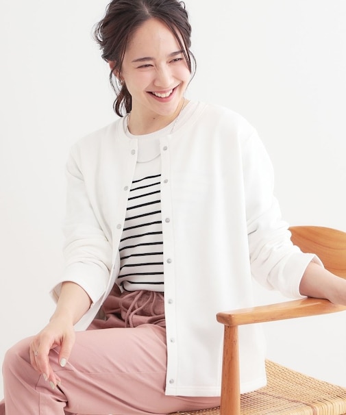 【洗える/S-LL】大人カジュアルコーデに ミニ裏毛スナップカーディガン