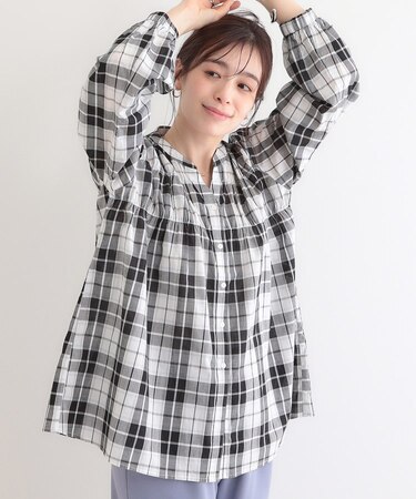 【S-LL】チェック柄シャーリングシャツ