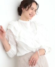 【3WAY】フリルサッシュ付きバンドカラーシャツ