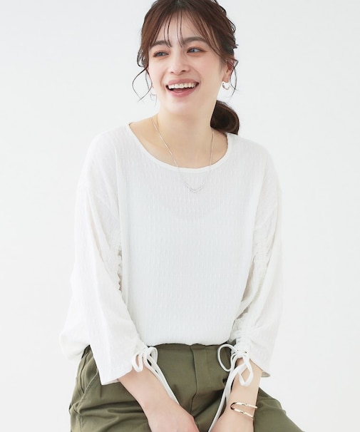 【洗える/S-LL】お袖シャーリングトップス