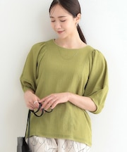 【洗える/S-LL/UV】 配色ステッチがアクセント 大人のデザイントップス