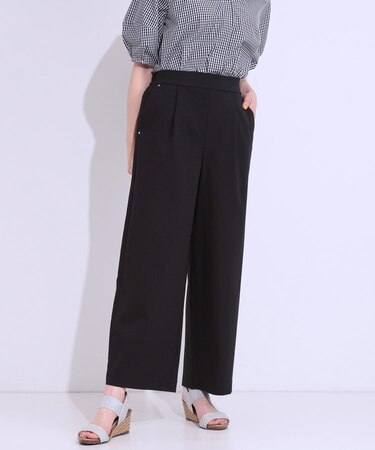 【高レビュー/S-LL/ひんやり】ゴールドパーツがアクセント ストレッチワイドパンツ