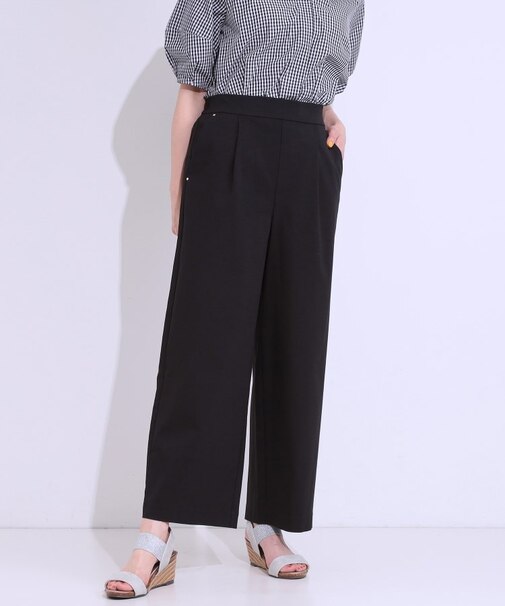 【高レビュー/S-LL/ひんやり】ゴールドパーツがアクセント ストレッチワイドパンツ