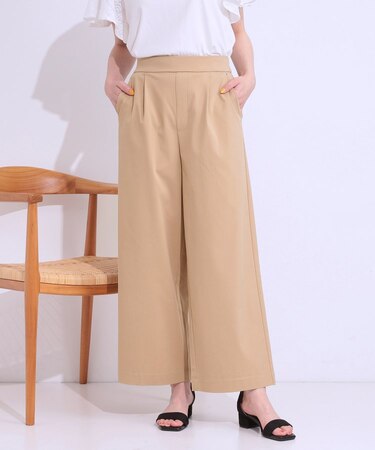 【高レビュー/S-LL/ひんやり】ゴールドパーツがアクセント ストレッチワイドパンツ