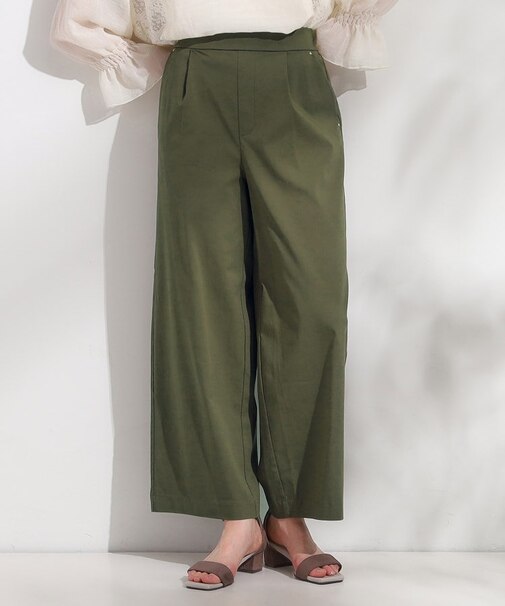 【高レビュー/S-LL/ひんやり】ゴールドパーツがアクセント ストレッチワイドパンツ