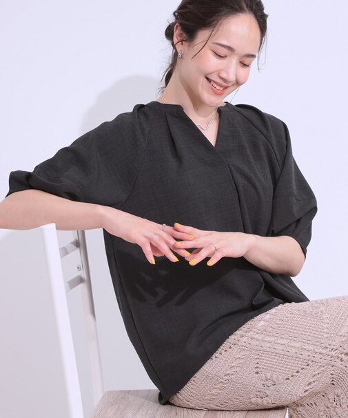 【洗える/S-LL】洗濯後しわになりにくい 5分袖スキッパーブラウス