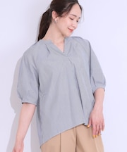 【洗える/S-LL】洗濯後しわになりにくい 5分袖スキッパーブラウス