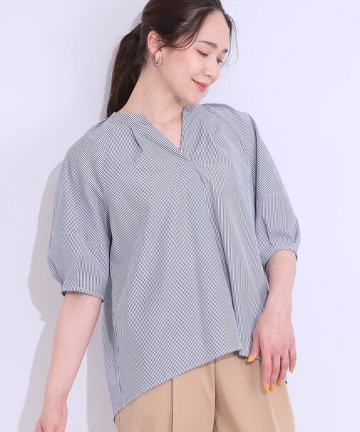 【洗える/S-LL】洗濯後しわになりにくい 5分袖スキッパーブラウス