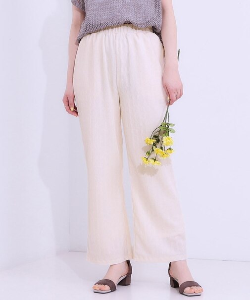 【洗える/S-LL】ウエストゴムで楽ちん ジャカード柄イージーパンツ