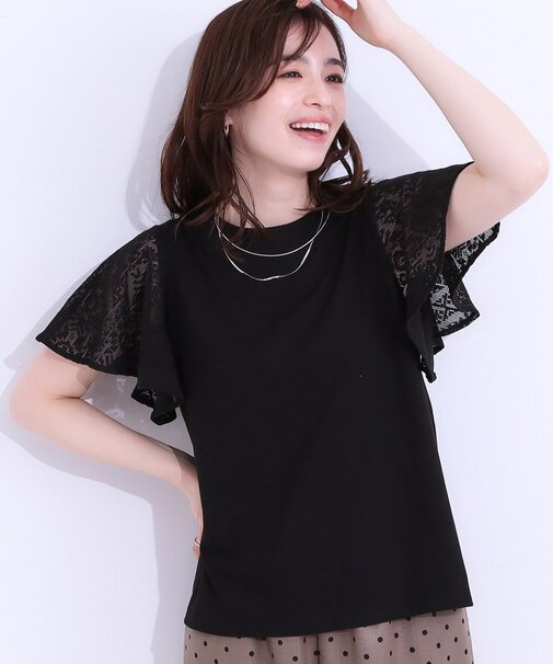 【S-LL】大人の上品コーデに お袖レース切り替えトップス