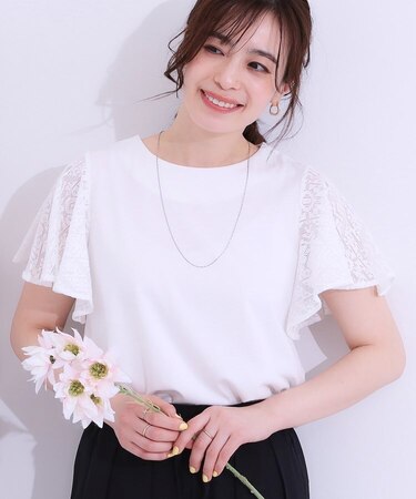 【S-LL】大人の上品コーデに お袖レース切り替えトップス