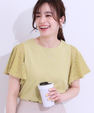【S-LL】大人の上品コーデに お袖レース切り替えトップス