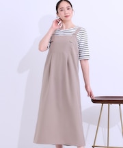 【S-LL/肩紐調整可能】Iラインシルエットですっきりと タック切替ジャンドレ