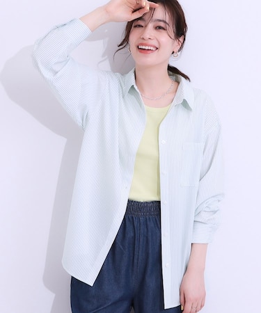 【ひんやり/UV/吸水速乾/洗濯後しわになりにくい】ラッシュガードにもなる ストライプ前開きシャツ