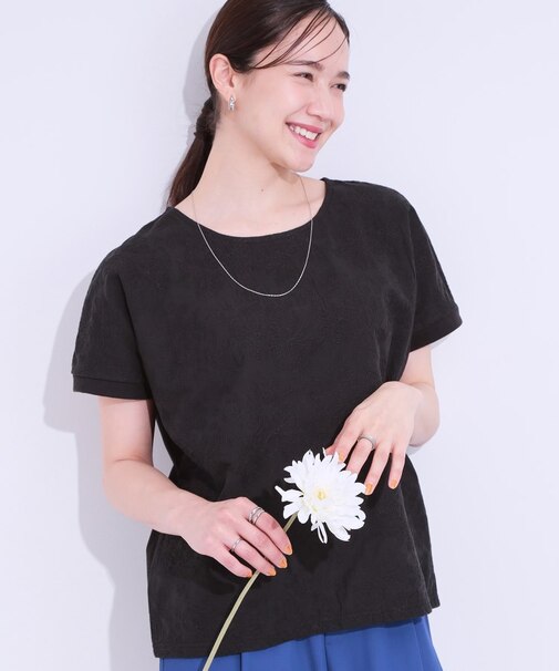 【S-LL】一枚でサマ見え フローラル刺繍トップス