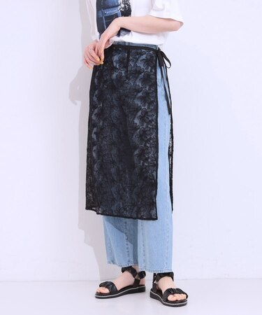 【洗える】チュール刺繍ラップスカート
