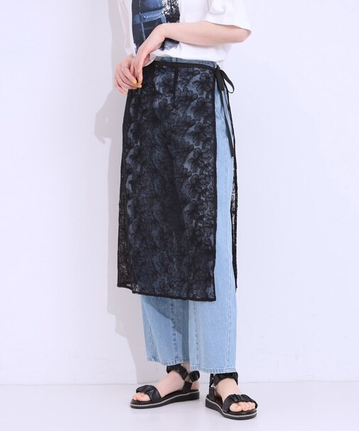 【洗える】チュール刺繍ラップスカート